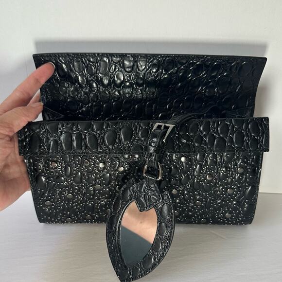 Alaia Crocodile Embossed Studded Leather Pochette Clutch Bag - Picture 9 of 10